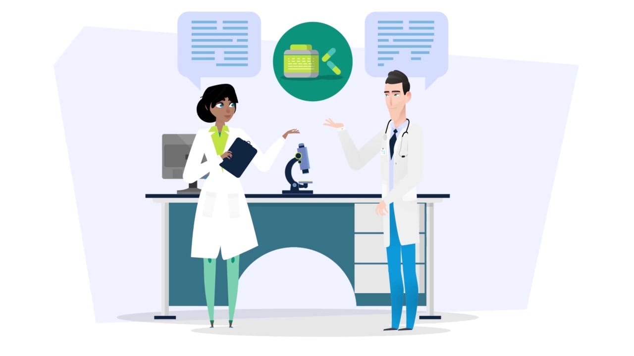 illustration of scientists in clinical trial lab